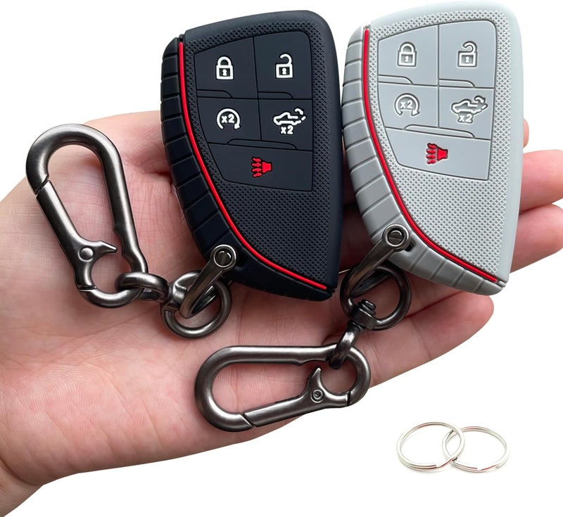 TANDRIVE Key Fob Cover for 2022-2025 2026 Chevy Silverado 1500 GMC Sierra 1500, 2024-2026 Silverado Sierra 2500HD 3500HD, Silicone, 2-Pack, Black Grey - Image 1